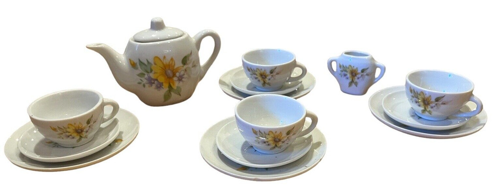 Vintage Floral 15 Piece Child's Mini Porcelain Tea Set Flower Miniature